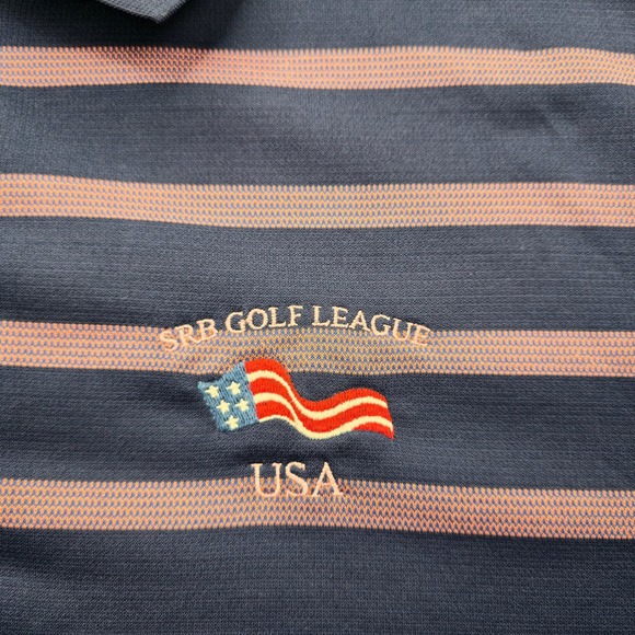 Monterey Club Polo Shirt Mens Large SRB Golf League USA Navy Pink Striped - Picture 3 of 9
